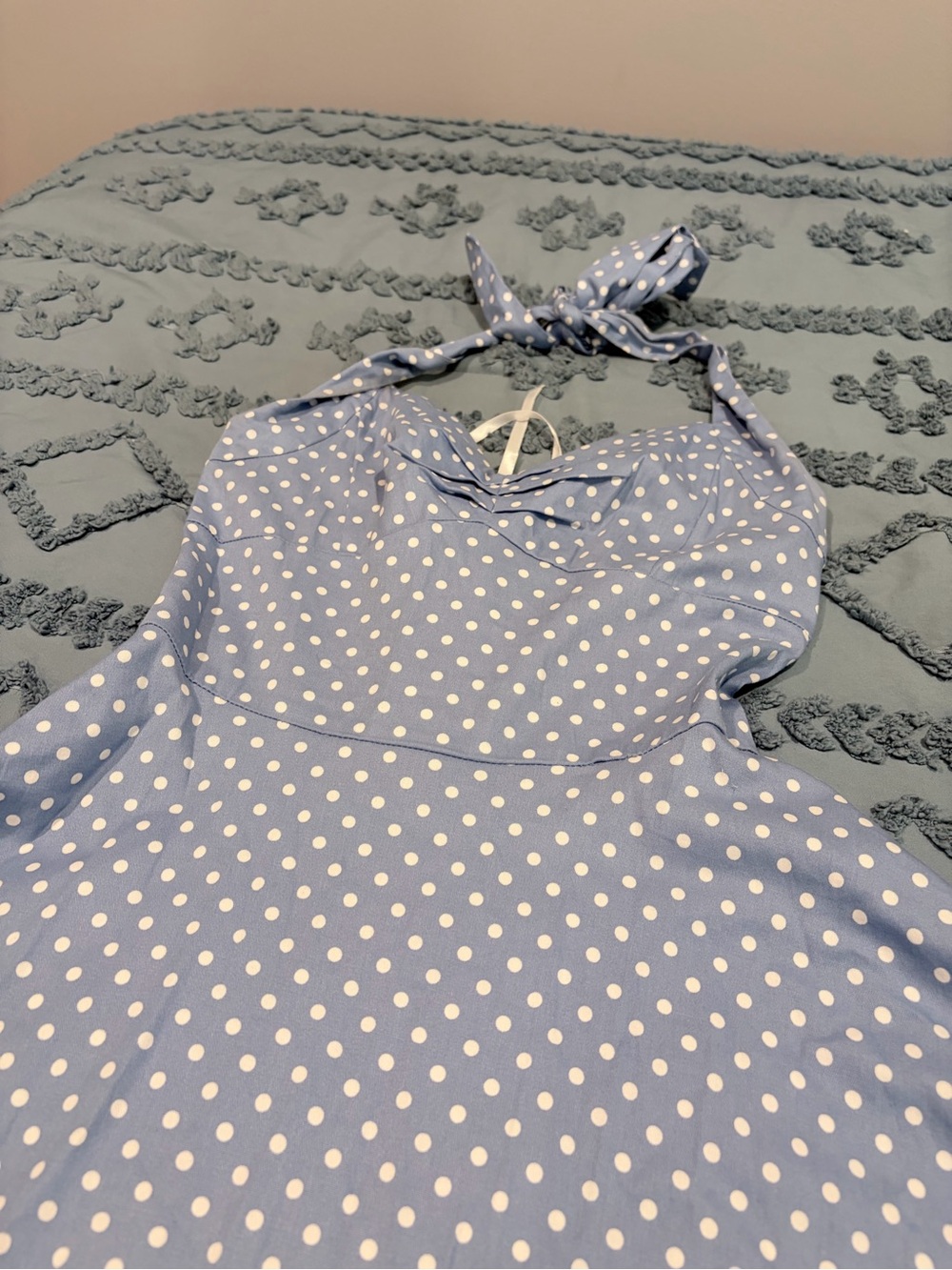 1950s Style Blue Polka Dot Halter Swing Dress Pin Up Rockabilly Retro Size Small - Picture 4 of 7